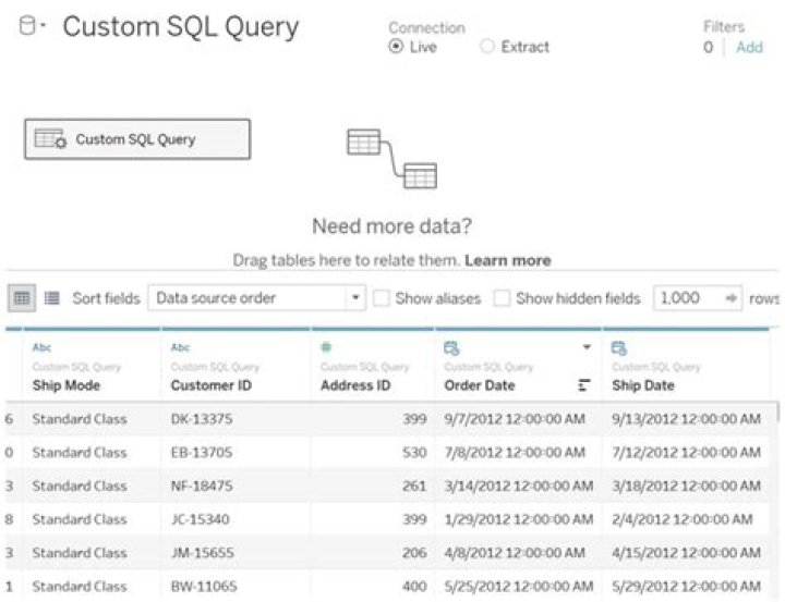 How do I edit a custom SQL query in tableau?