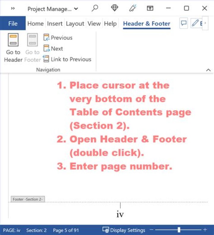 How do you set the footer at the bottom of the page in Word?