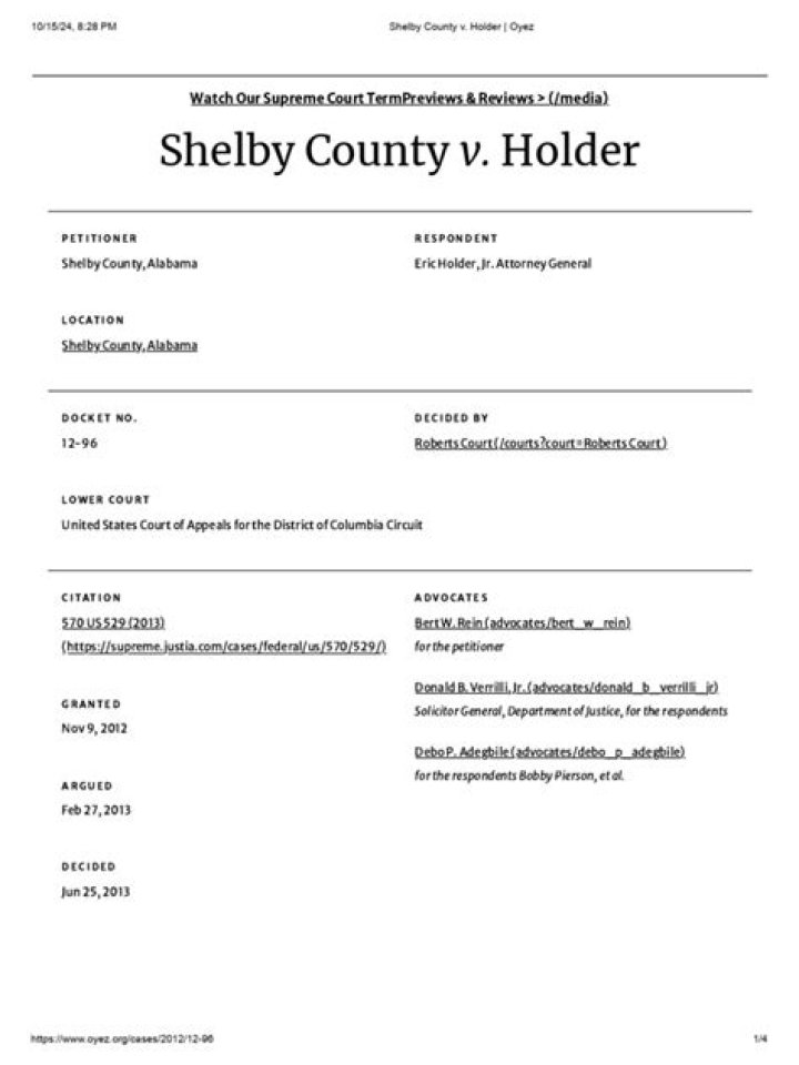 When was shelby county v holder?